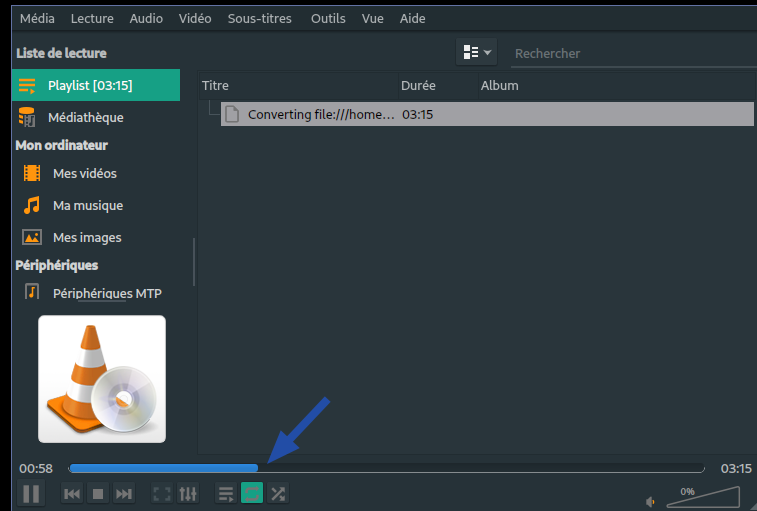 Illustration de la conversion en cours sur VLC